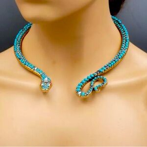 Vintage Snake Necklace Single Layered Turquoise Choker Chain 42x1.7cm